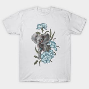 Baby elephant with January’s birth flower the Carnation - Baby Room T-Shirt